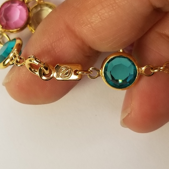 SWAROVSKI MULTICOLORED CRYTALS GOLD TONE BRACELET - Picture 4 of 9